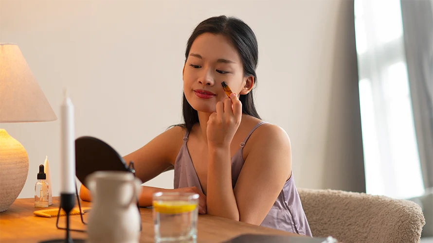 japanese woman applying skincare product - 1