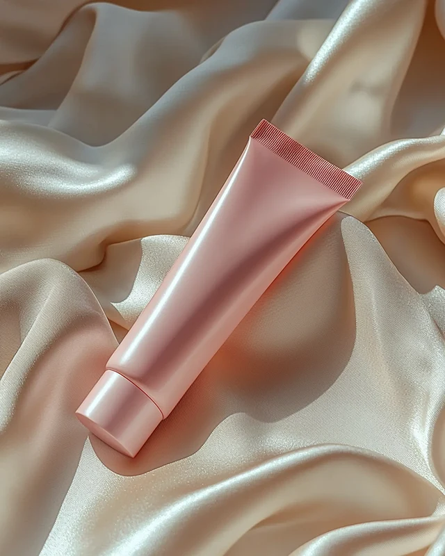 a pink cosmetic tube on silk cloth - 1